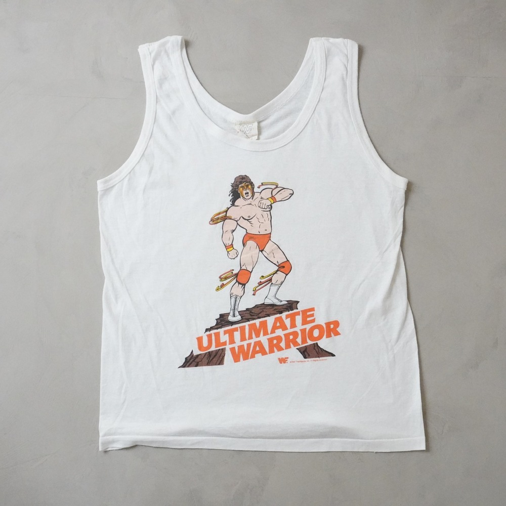Vintage WWF Ultimate Warrior Tank Top Medium Mens 80s White USA Made RARE